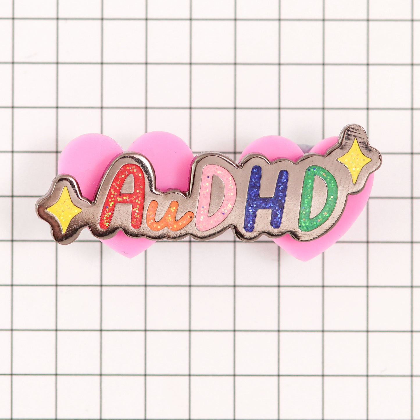AuDHD autistic + ADHD glitter enamel pin