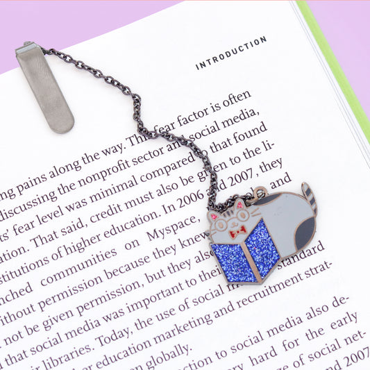 Buch Katze Emaille Lesezeichen mit Kette