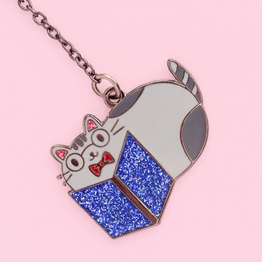 Buch Katze Emaille Lesezeichen mit Kette