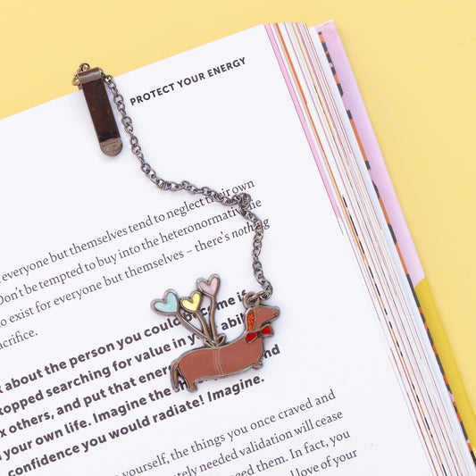 Sausage Dog Enamel Bookmark With Chain