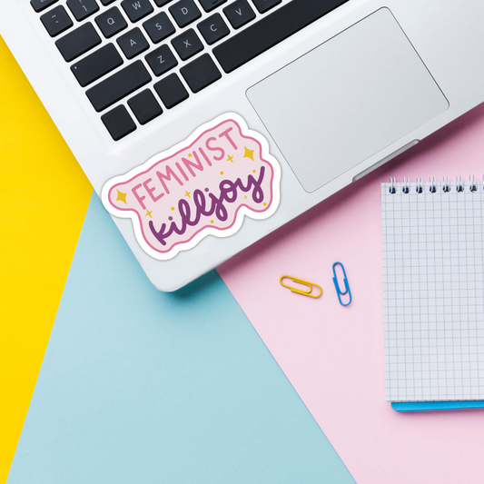 Feminist_kill_joy vinyl sticker on laptop