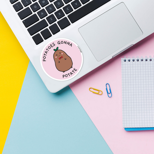 Potatoes gonna potate kawaii vinyl sticker on laptop