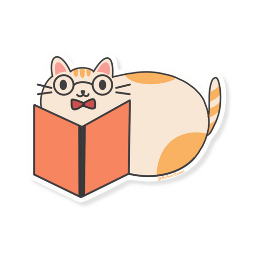 cat reading sticker kawaii cute
