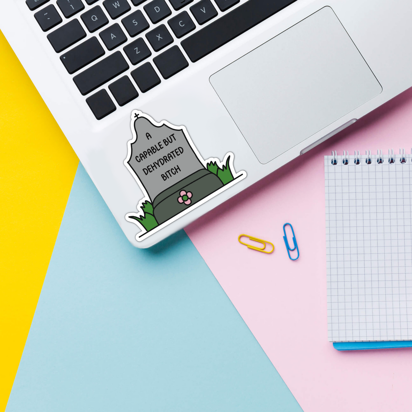 dehydrated vinyl sticker on laptop