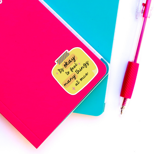 feelings sticker on notebook