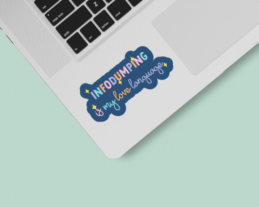 infodumping love language vinyl sticker on laptop
