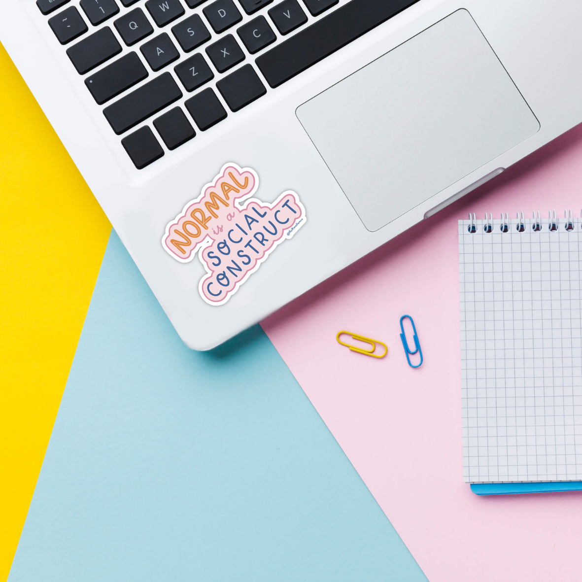 normal is a social construct vinyl sticker on laptop