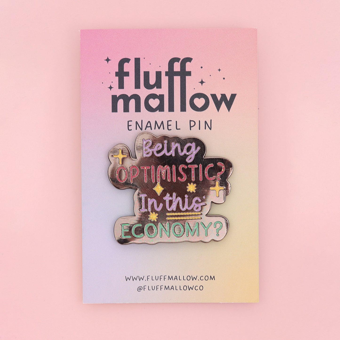 optimistic enamel pin in packaging