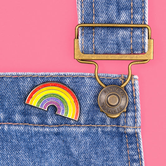 rainbow enamel pin glittery