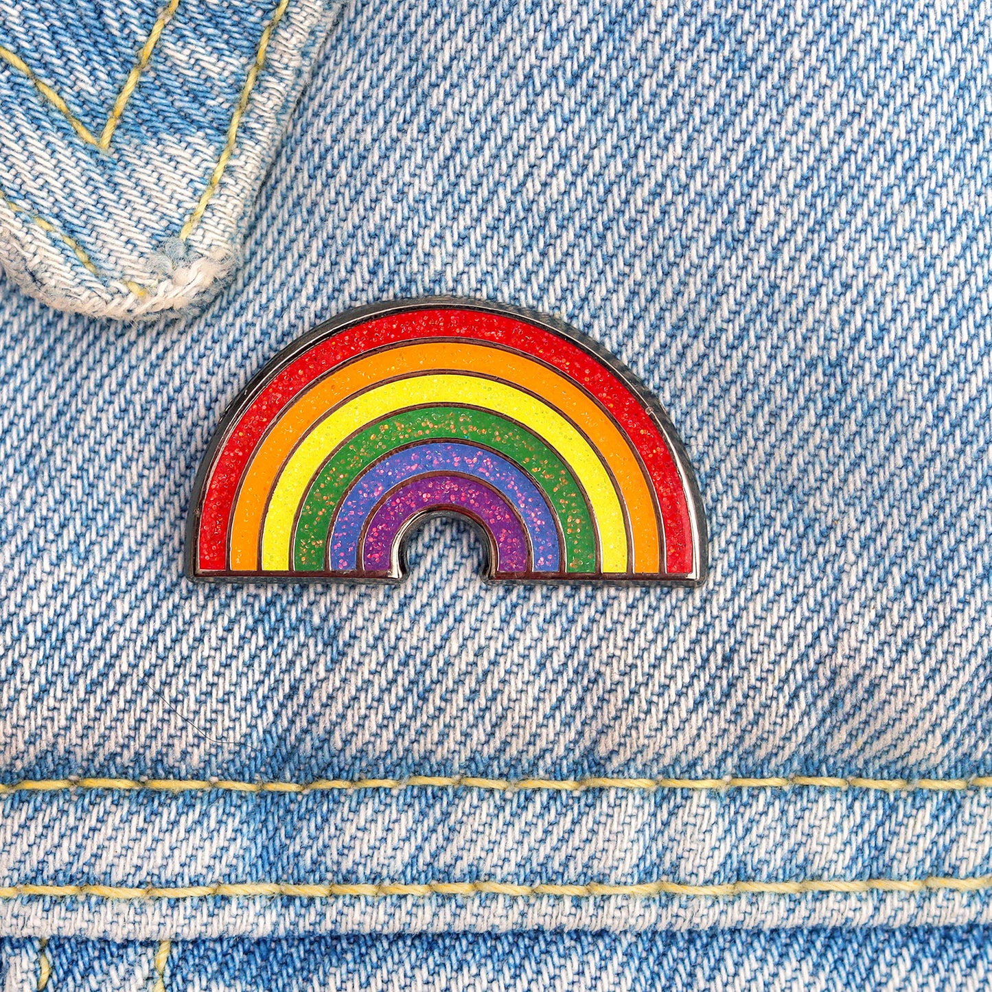 rainbow enamel pin glittery