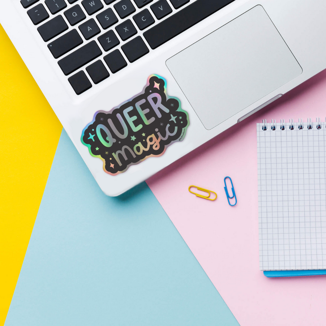 rainbow queer sticker cute on laptop