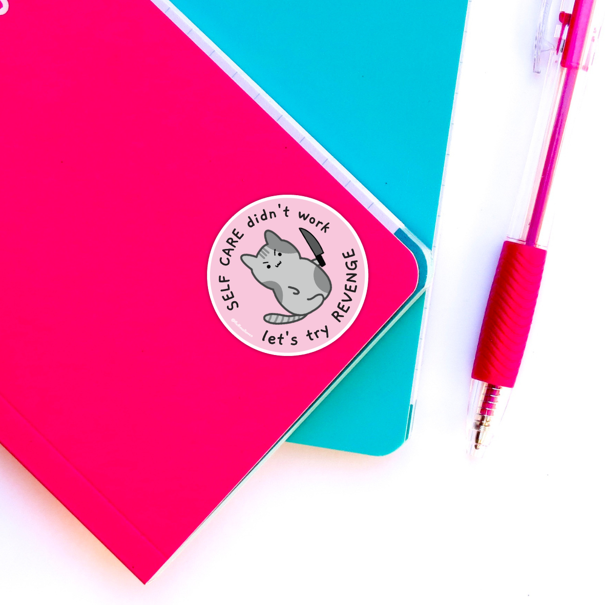 revenge kitty sticker on notebook