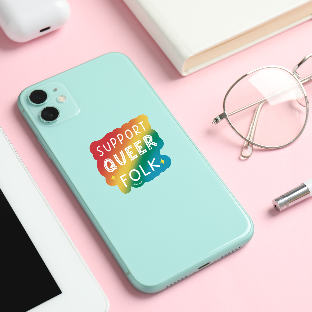 support queer sticker on phone