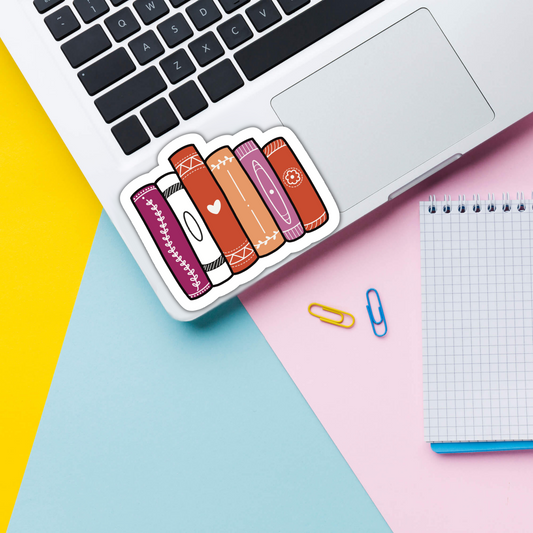 lesbian book stack vinyl sticker on laptop