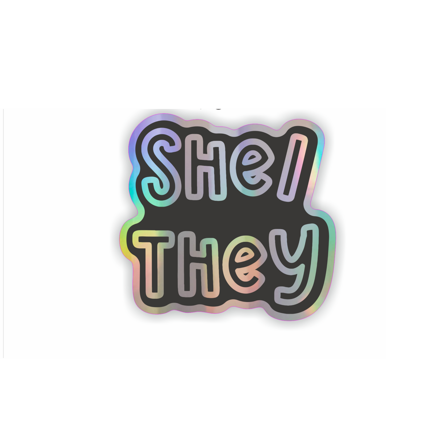 She/they holographic vinyl pronoun sticker