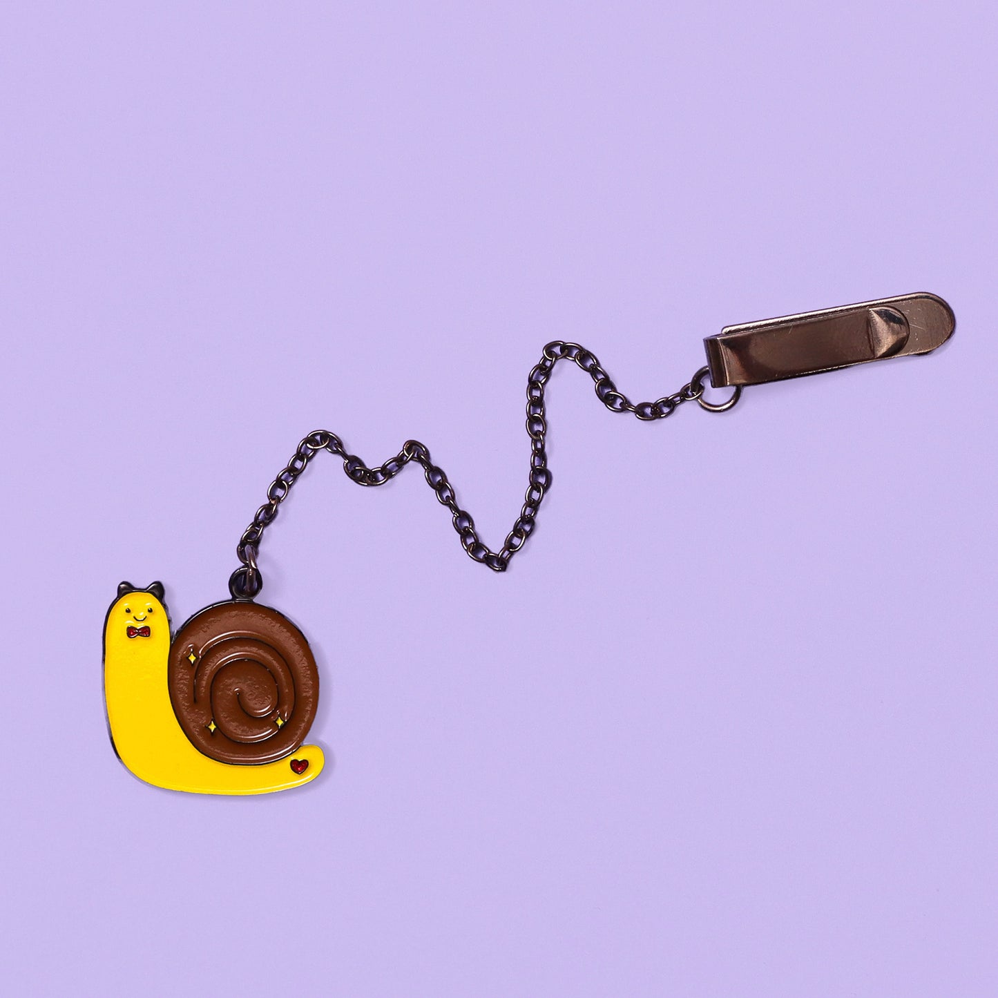Kawaii snail with bow enamel bookmark with chain