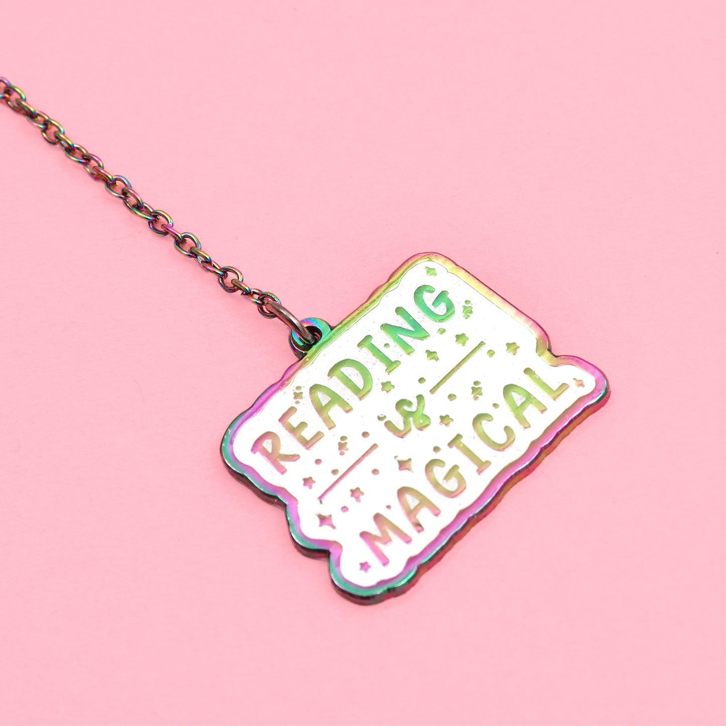 Reading is magical enamel bookmark with chain