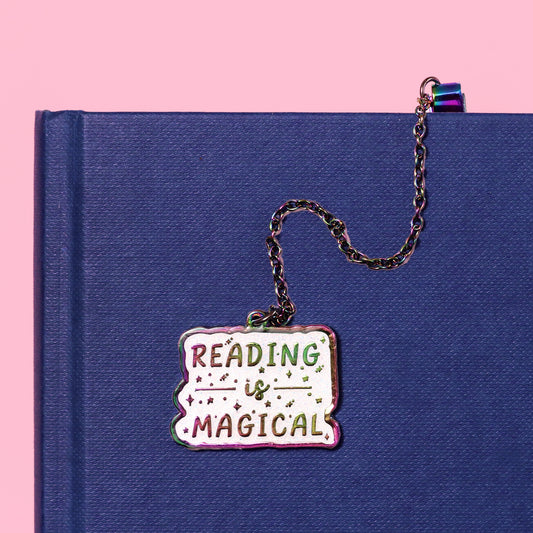 Reading is magical enamel bookmark with chain