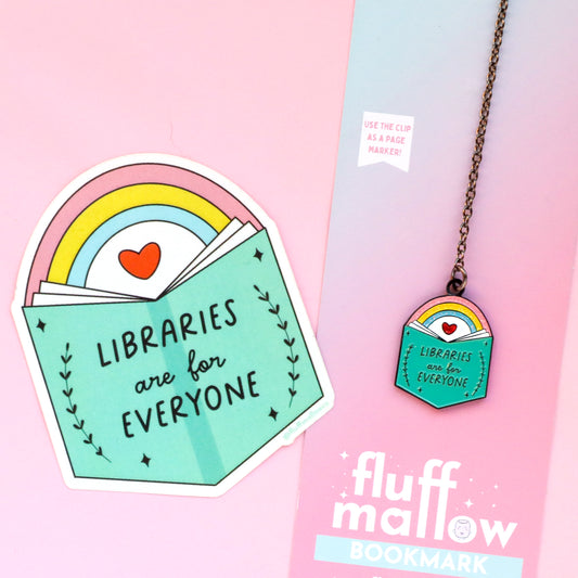 Libraries are for everyone enamel bookmark with chain
