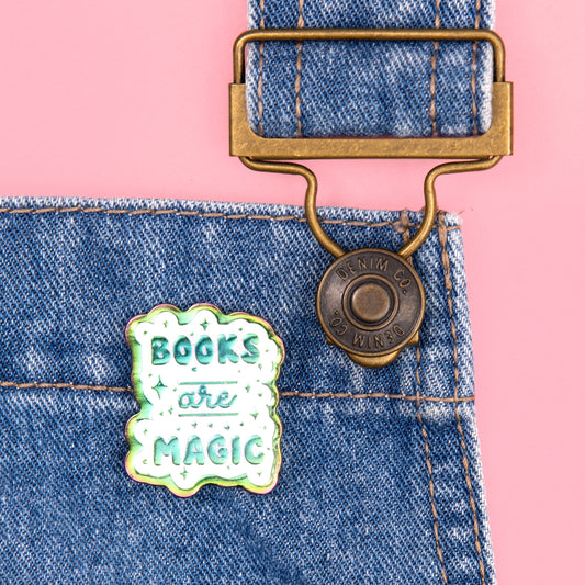 Books are magic reading rainbow glitter enamel pin badge