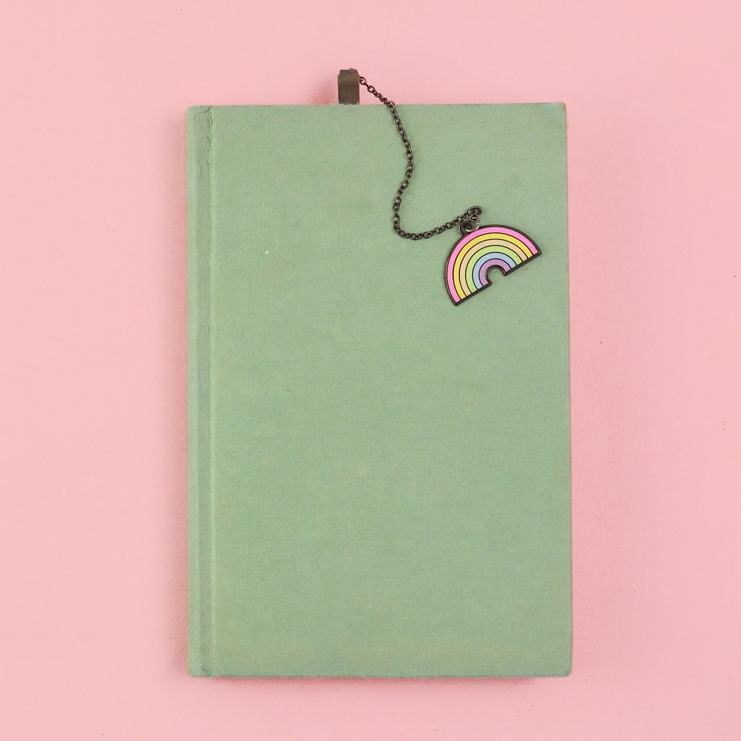 Rainbow pastels enamel bookmark with chain