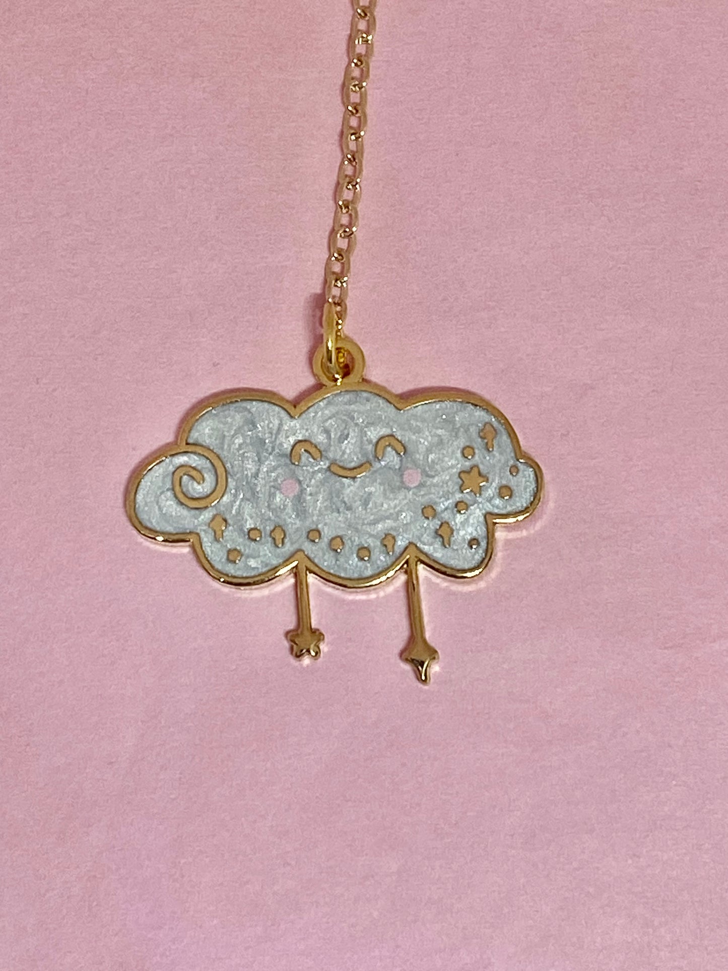 Kawaii cloud enamel bookmark with chain