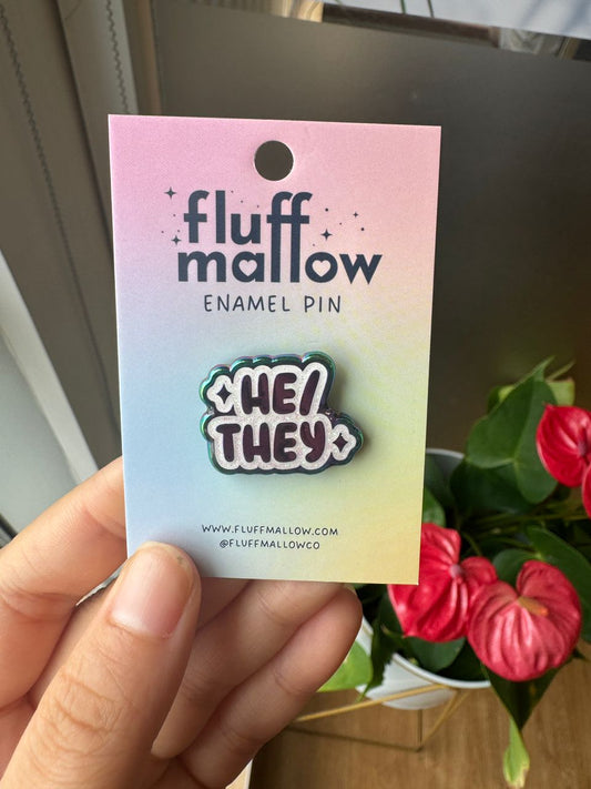He/They enamel pin