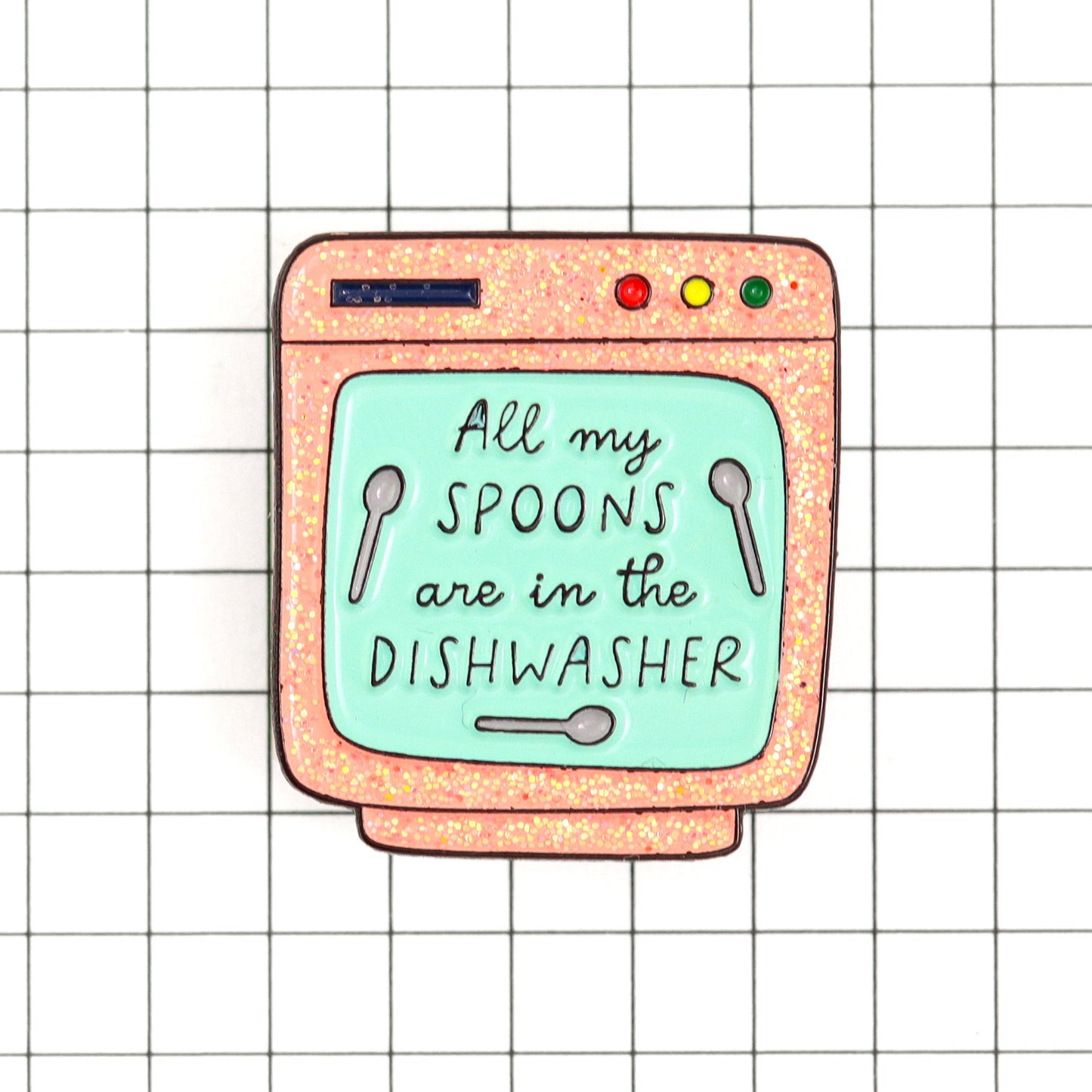 Spoons in the dishwasher glitter enamel pin