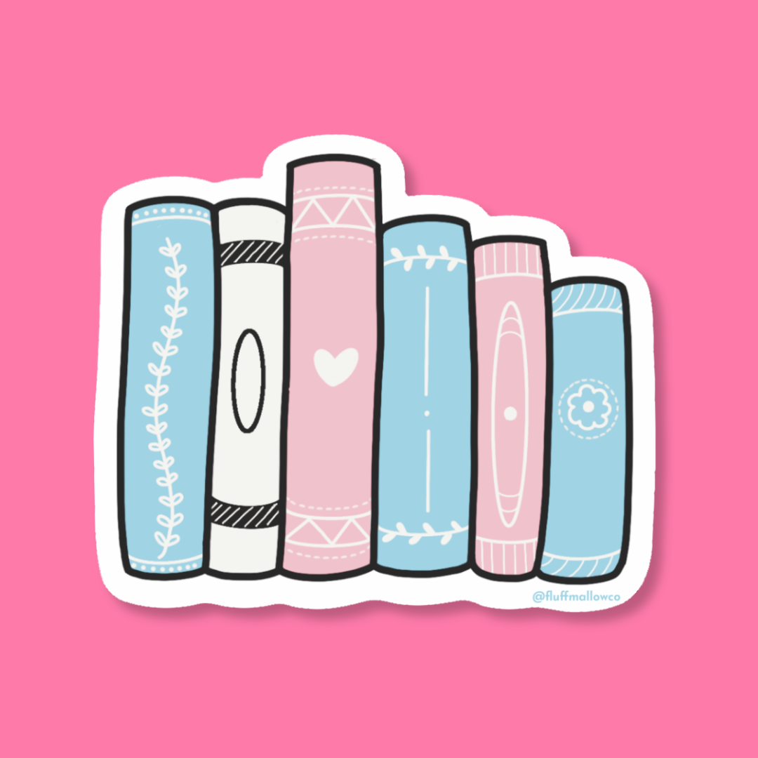 Trans LGBTQ+ book stack reading vinyl sticker