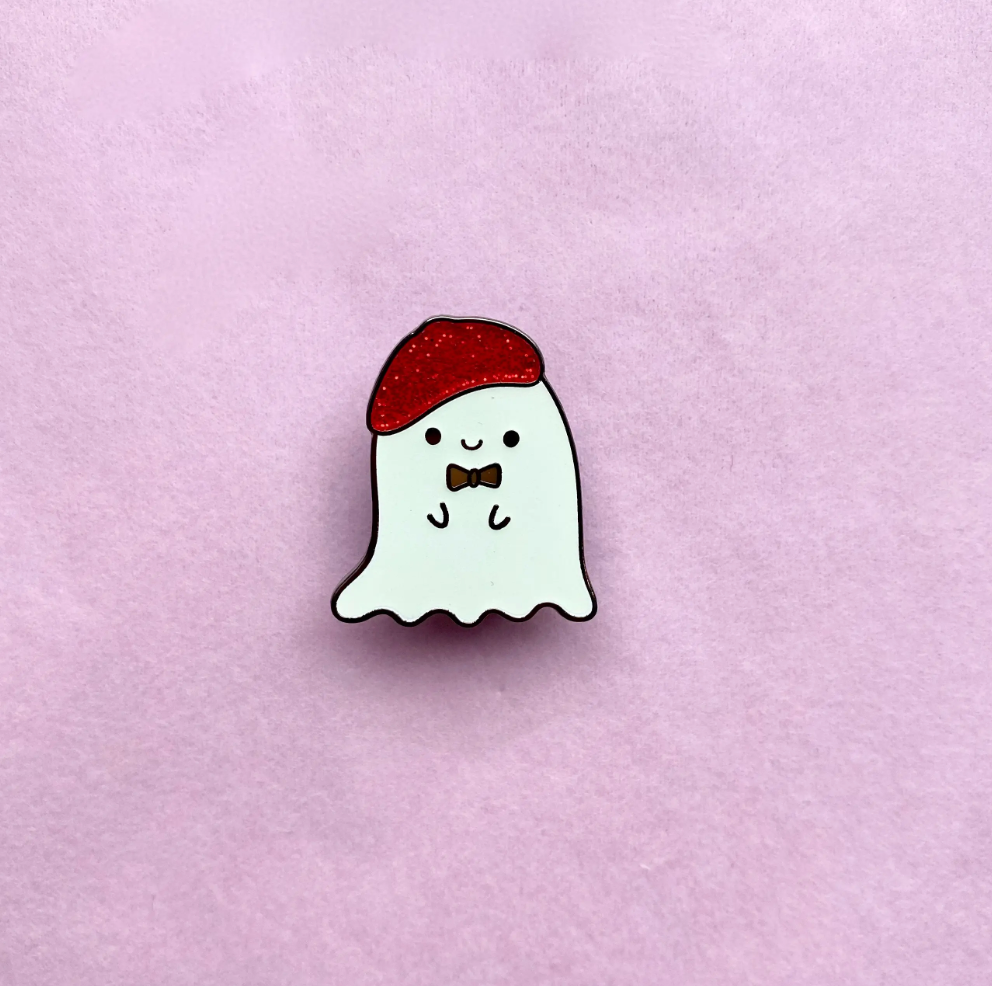 Kawaii glow in the dark  cute fall beret ghost enamel pin