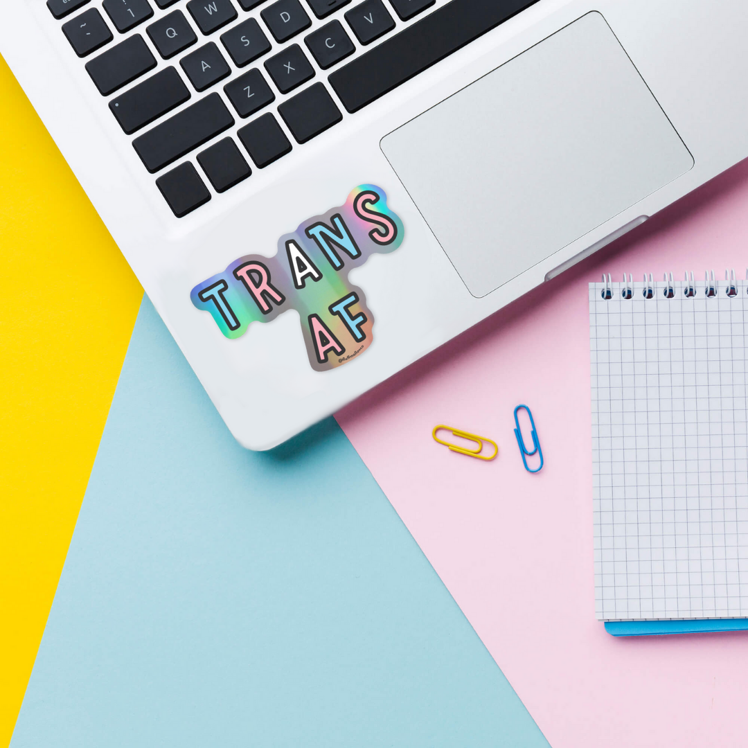 Trans af holographic vinyl sticker on laptop