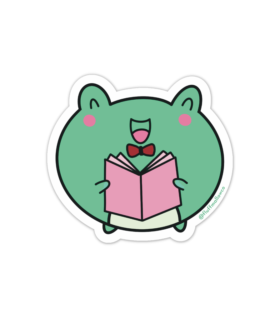 frog reading sticker cute kawaii 