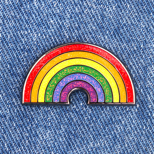 rainbow enamel pin glittery