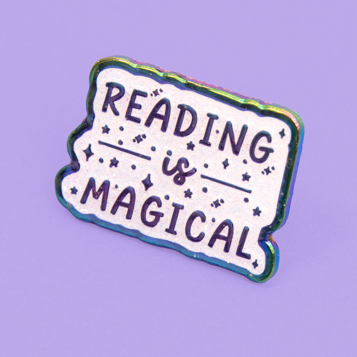 Read Riordan Pins Reading is magical bookish rainbow glitter plated enamel pin ...