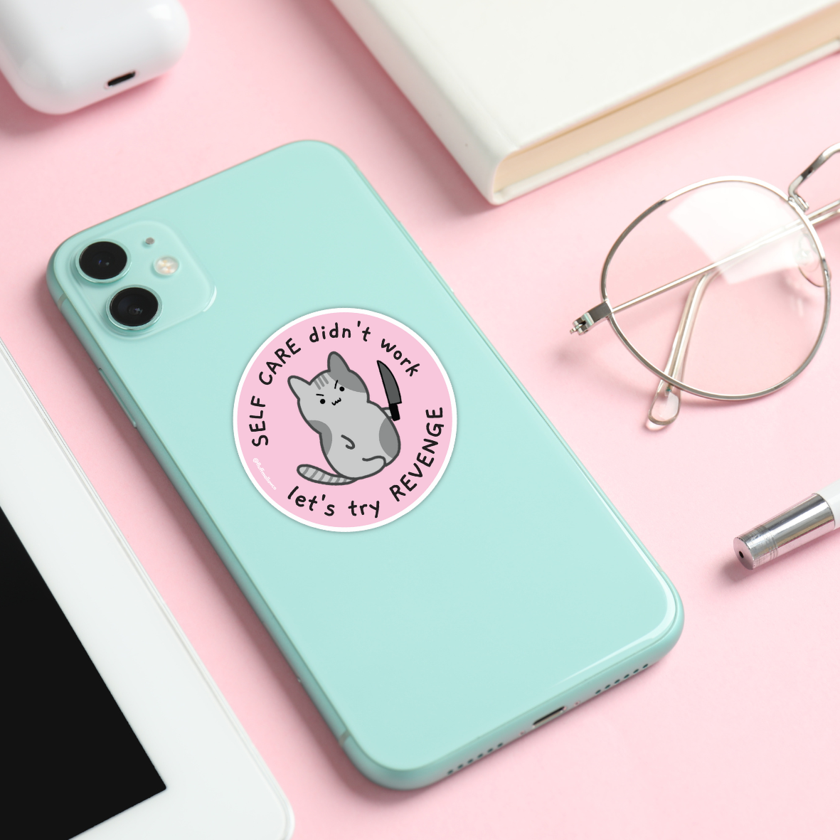 revenge kitty sticker on phone